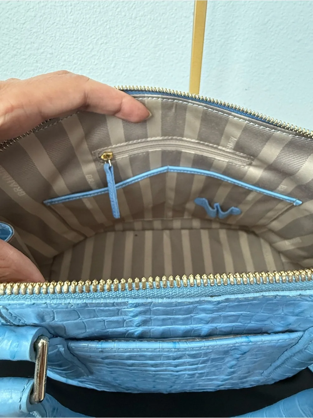 Brahmin Sky Blue Croc-Embossed Satchel
